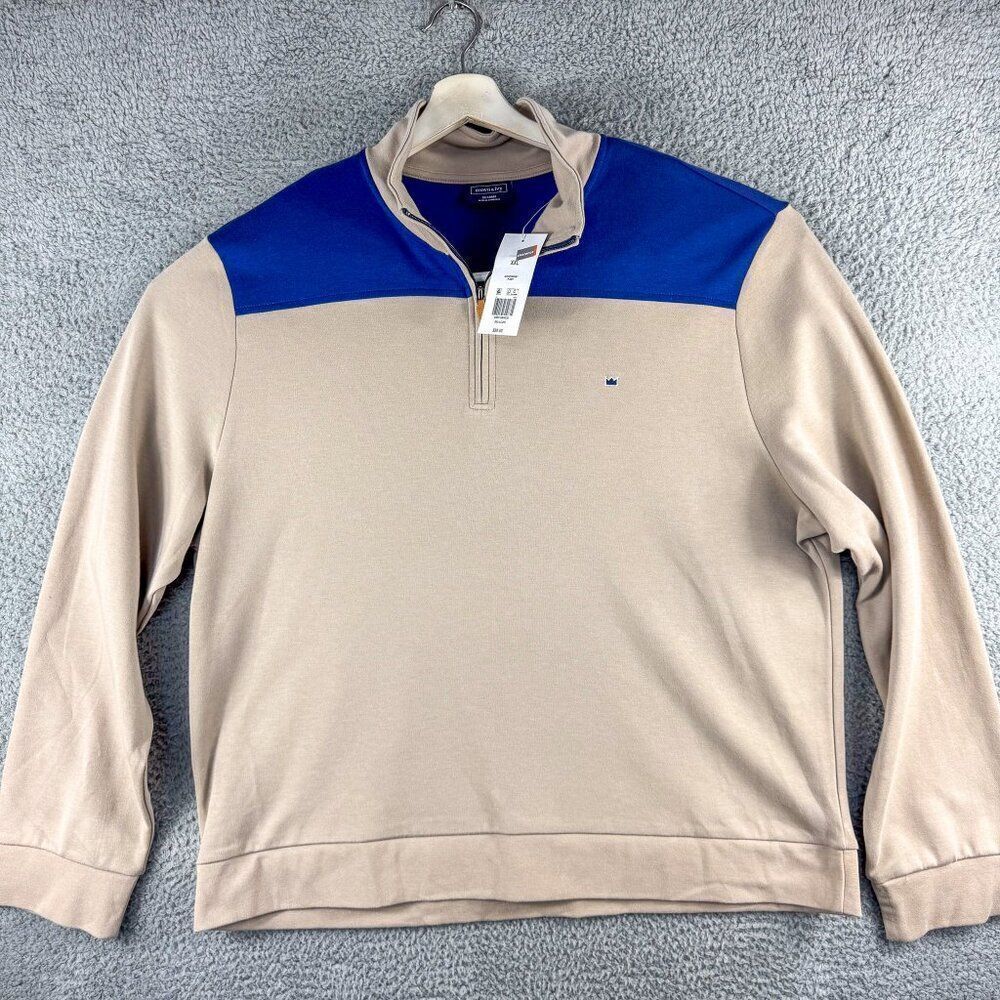 NEW Crown & Ivy 1/4 Zip Sweater Mens XXL Tan‎ Blue Sweatshirt Outdoor NWT $60